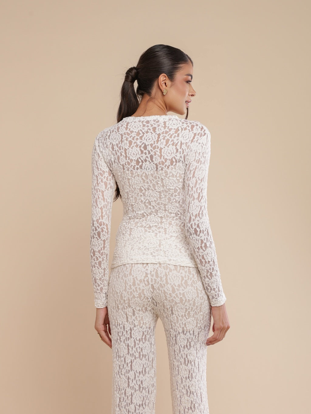 Blusa Manga Longa Renda Urban Lace Off-White