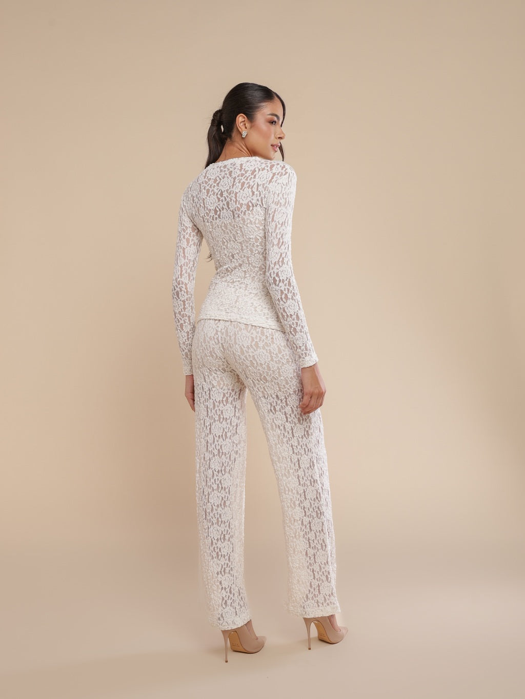 Blusa Manga Longa Renda Urban Lace Off-White