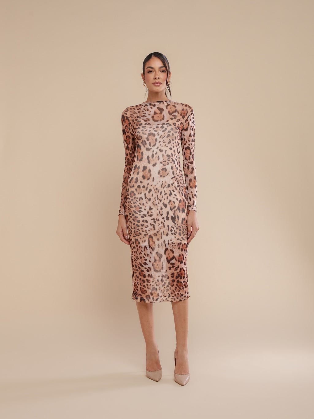 Vestido Tule Estampado Onça Feline com Combinete