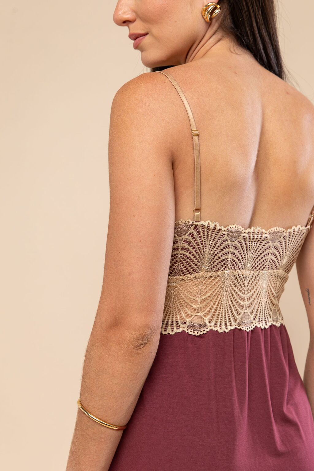 Camisola Curta Everlong Modal e Renda Vermelho Garnet
