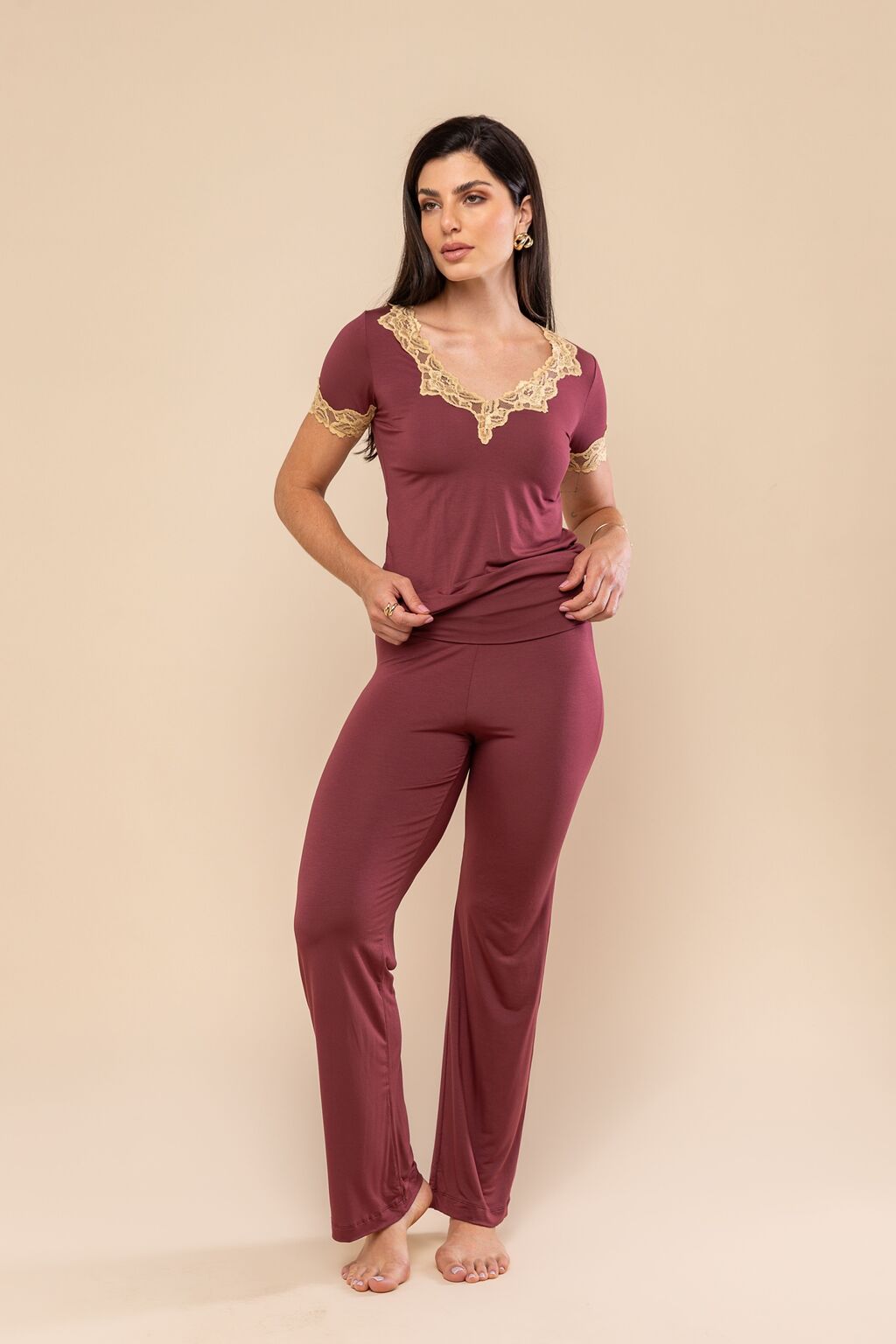 Calça Pantalona Everlong Modal Vermelho Garnet