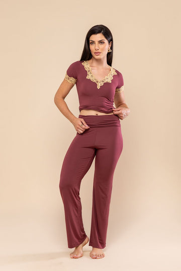 Calça Pantalona Everlong Modal Vermelho Garnet