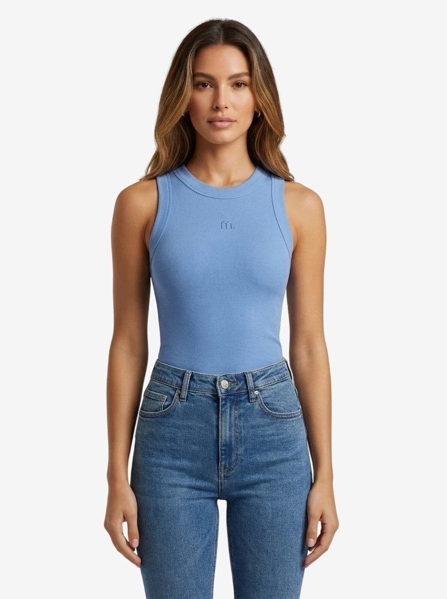 Regata Tank Canelada Viscose Azul Maya